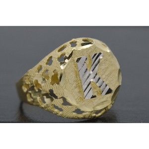 Real 10K Solid Yellow Gold Initial Letter Hip Hop Mens Ring 4.2gr A-Z Sizes 6-11